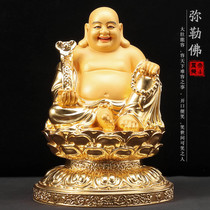Taiwan gilded pure bronze Maitreya Buddha statue big belly Buddha laughing Buddha home with fortune cloth bag Maitreya Buddha statue ornament