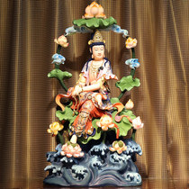 Taiwan 1 meter fragrant camphor wood carving self-guanyin Buddha statue dedicated to the home water moon Guanyin statue Guanyin Bodhisattva ornament