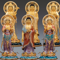Taiwan Gilded Pure Copper Western Three Holy Bronze Image of Amita Buddha statue to Audio Buddha Household Support Parts
