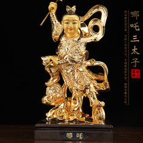 Taiwan gilded pure bronze Nezha deity statue Three Princes Middle Altar Marshal Tongtian Taishi Protector Ornament