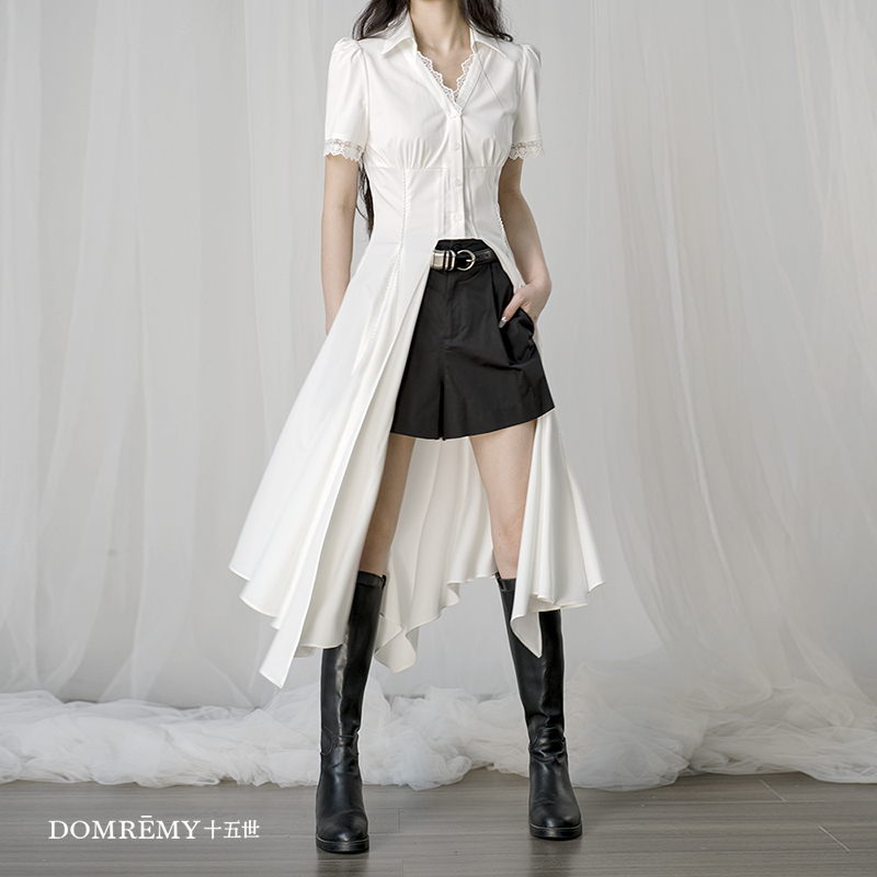 Domremy【Swing Tail Cardigan】Summer Short-Sleeve Gothic Niche Design Pure Desire Lace Long Blouse for Women