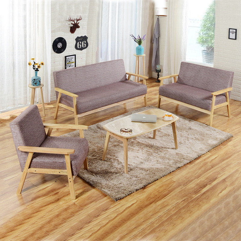 Simple modern company small apartment office sofa coffee table combination Japanese style solid wood leisure fabric sofa single double