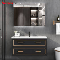 Japan Uesugi solid wood modern Nordic light luxury simple bathroom cabinet combination bathroom black sink 0 formaldehyde