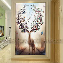 American European art glass porch decoration hanging painting transparent screen partition light luxury living room TV background wall Elk
