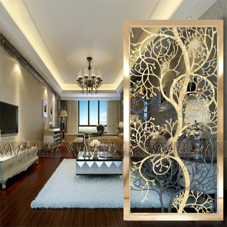 European art glass screen porch background wall living room decoration double-sided frosted carved partition modern fortune tree