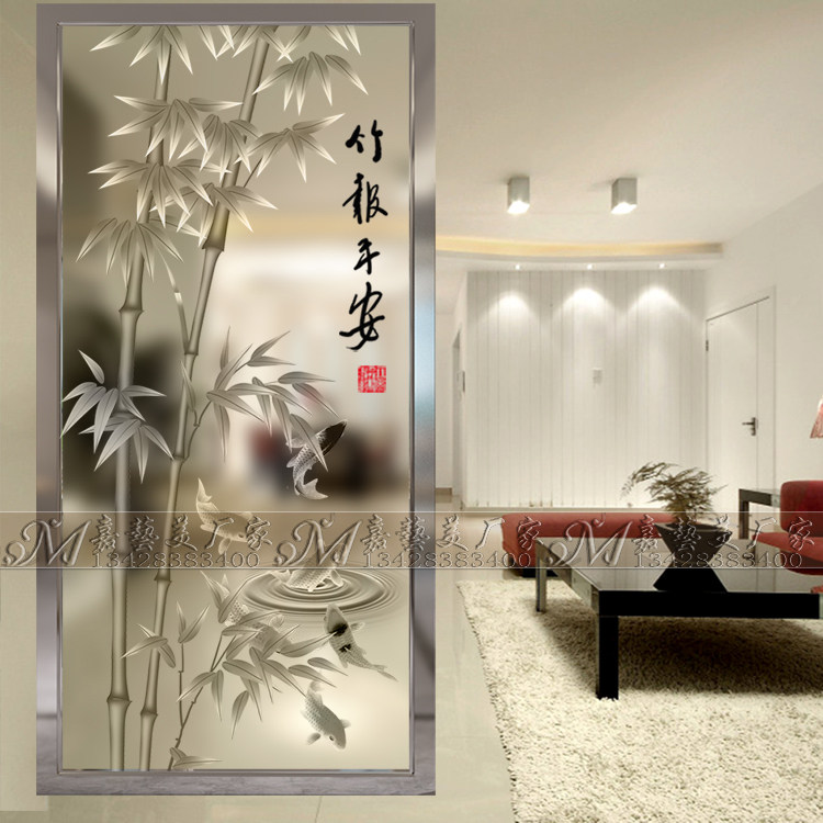 Custom Art Glass Shower Partition Xuanguan Decoration Living Room Shoe Cabinet Screen Frosted Brief Make-up Room Door