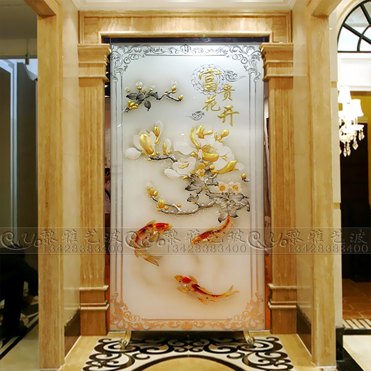 Modern art glass deep carving glass porch aisle glass craft glass screen partition desert rose open