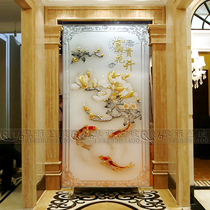 Modern art glass deep carving glass entrance aisle glass craft glass screen partition rich flowers blooming