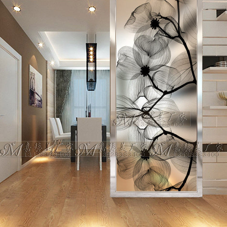 Modern art glass partition double-sided light-transmitting porch simple living room double-sided screen craft glass porch background