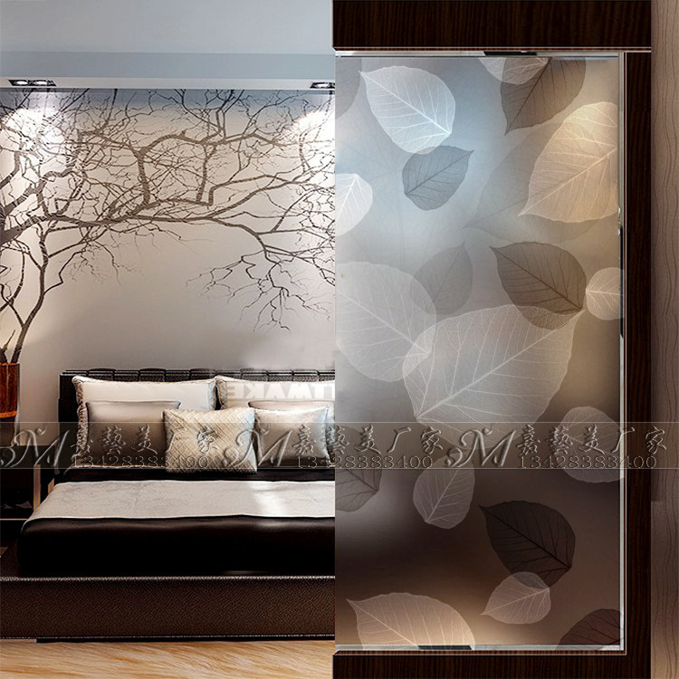 Modern Art Glass Screen Partition Living Room Genguan TV Background Wall Shoe Cabinet Aisle Frosted Leaf