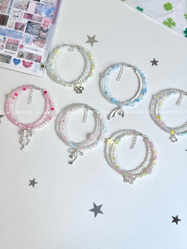 【Double Circle】Original Memory Steel Ring Design Seed Bead Bracelet, Stackable, Gentle and Dreamy, a Gift for a Girl Friend