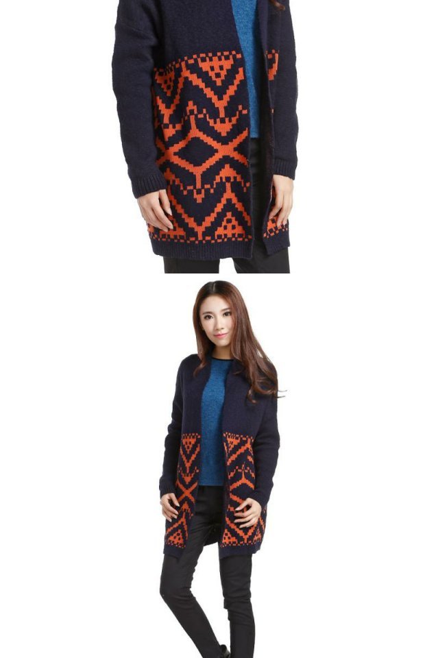 Ai Yiyi quầy đích thực bầu không khí thời trang phụ nữ áo len dệt kim dài 170116078 áo khoác len cardigan