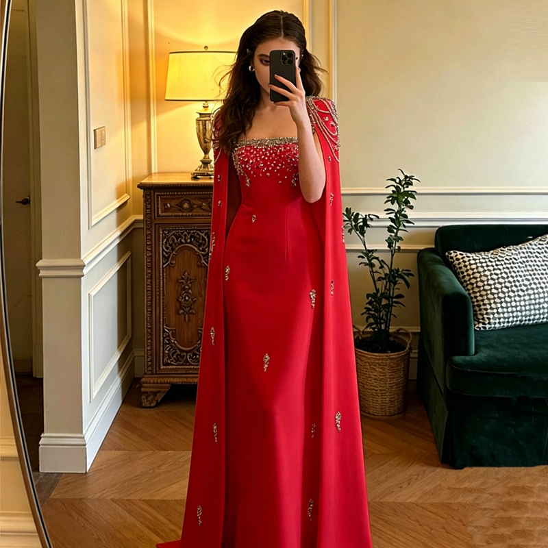 Red Hostess Dress, High-End Heavy Beading, Sophisticated Feel, Formal Occasion Shawl, Solo Performance, Art Exam Performance Costume Red Hostess Dress, High-End Heavy Beading, Sophisticated Feel, Formal Occasion Shawl, Solo Performance, Art Exam Performance Costume