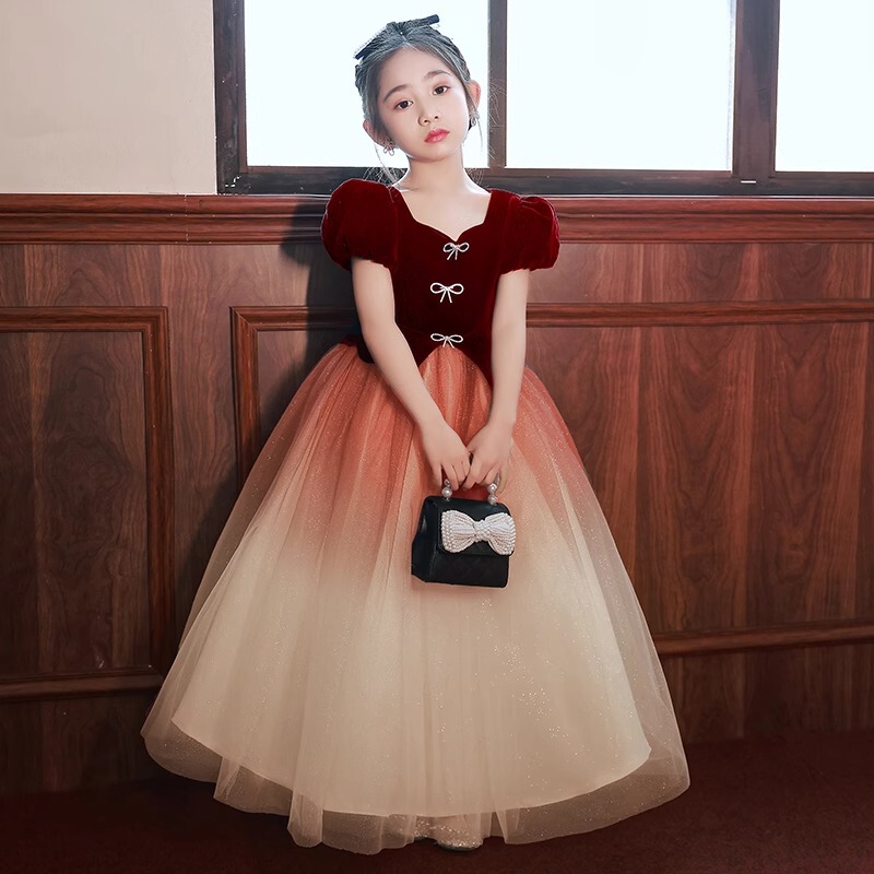 Plus Size Red Dress Princess Dress Hepburn Style Flower Girl Wedding Dress Birthday Host Piano Performance Dress