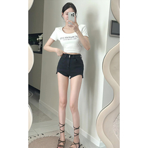 High-waisted elastic slim-fitting denim shorts womens summer new temperament hip-hugging pants versatile temperament hot pants