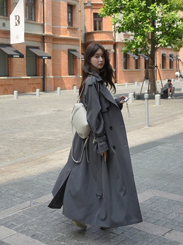 Сверхдлинный демисезонный плащ, длинное черное осеннее пальто, большой размер