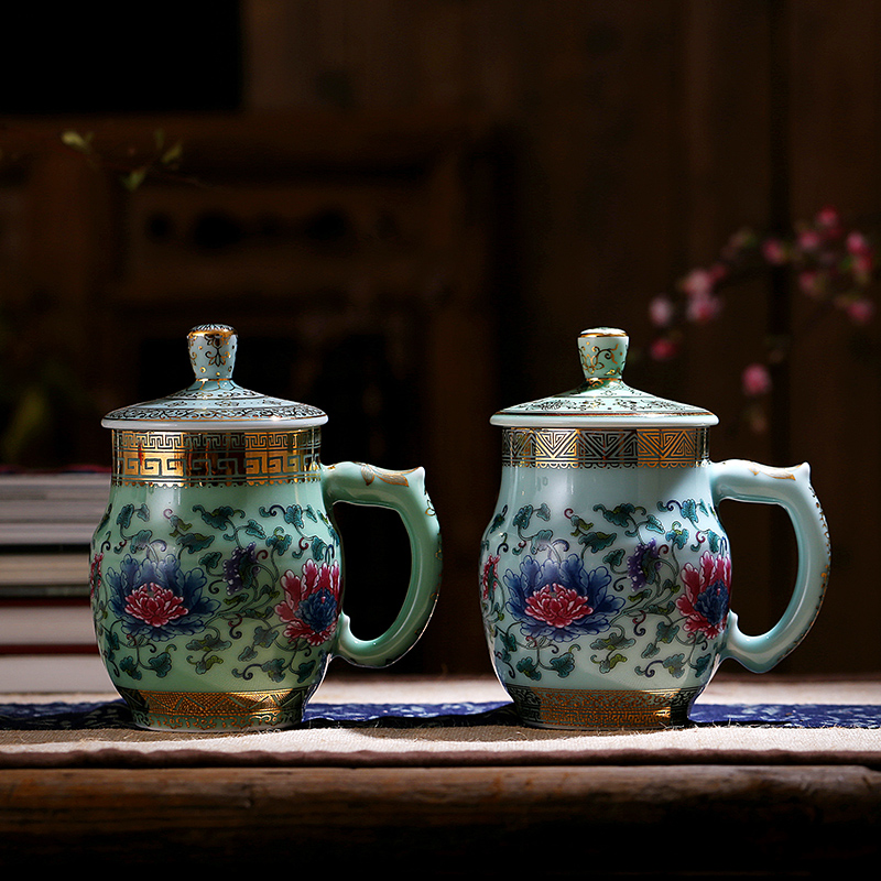 Red xin manual paint celadon office cup keller cup meeting personal cup cup with cover ceramic business