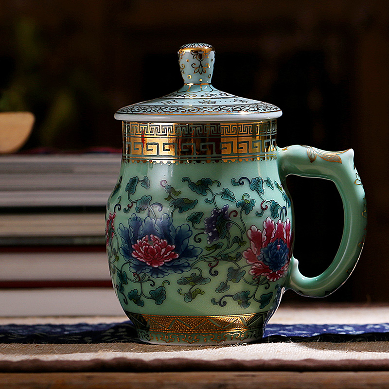 Red xin manual paint celadon office cup keller cup meeting personal cup cup with cover ceramic business