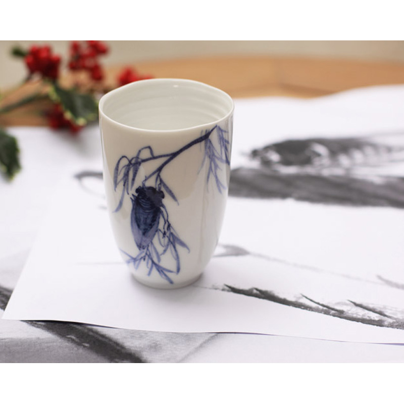 Red xin hand pull embryo blue - and - white porcelain cup hand - made porcelain to zen cup under the single CPU master cup jingdezhen glaze color