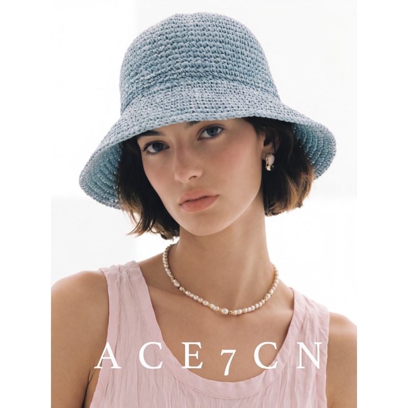 Ace7Cn Parisian Style Stunning Blue Glassy Woven Fisherman's Hat, Breathable Soft-Brimmed Bucket Hat, Travel Style Straw Hat for Women Ace7Cn Parisian Style Stunning Blue Glassy Woven Fisherman's Hat, Breathable Soft-Brimmed Bucket Hat, Travel Style Straw Hat for Women