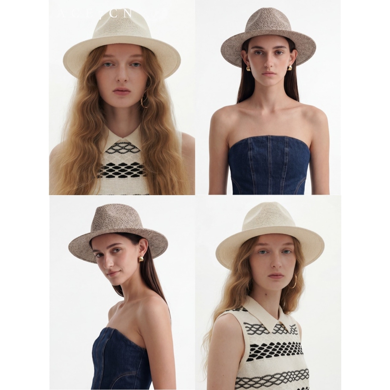 Ace7Cn British Simple Jazz Hat White Straw Hat Summer Breathable Travel Sun Protection Hat for Women