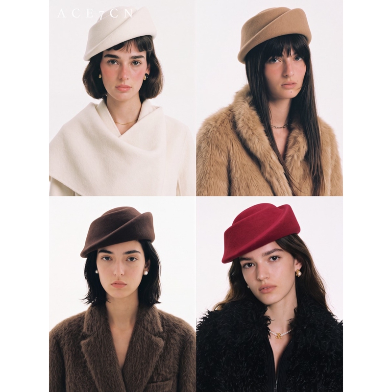 Ace7Cn British Retro Wool Hepburn Hat, Niche Design Ufo-Shaped Pillbox Hat, Elegant Beret