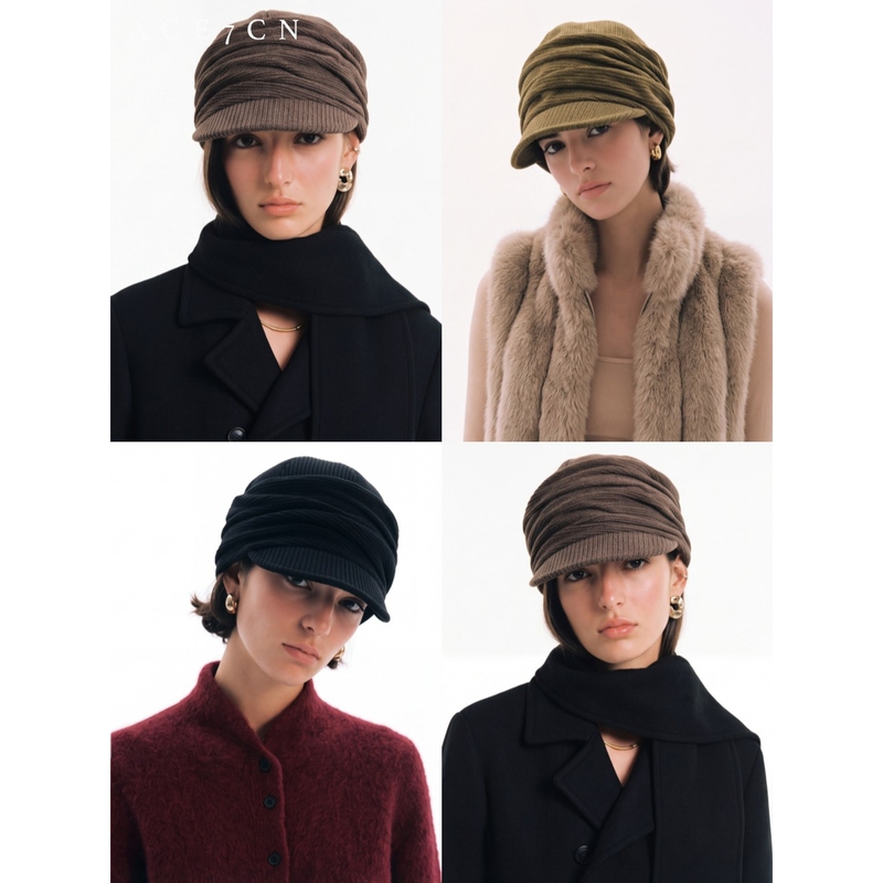 Ace7Cn Japanese Niche Yamamoto-Style Corduroy Knight Hat, Hand-Pleated Equestrian Hat, Travel Style Hat