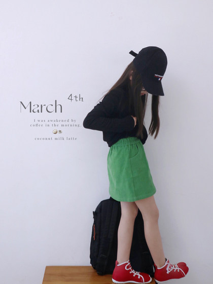 H AND E女童半身裙子母女装2024夏新款休闲纯色亲子裙草绿色短裙