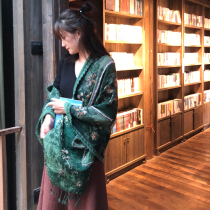 (Ai Han custom) looking forward to a long time good match white and dark green scarf hand embroidered wool shawl