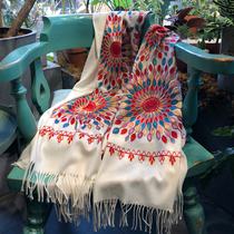 Spring and summer tour cashmere cotton embroidery scarf sunflower embroidered shawl female desert travel photo Red Scarf