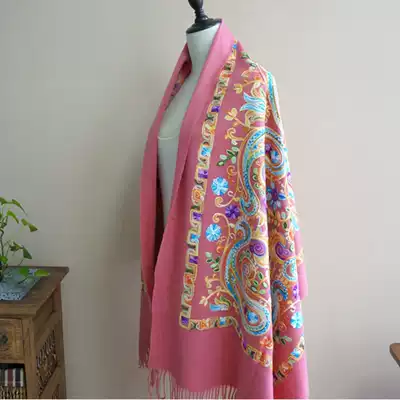 Autumn and winter Nepal wool embroidery scarf Kashmir ethnic embroidery oversized size thick shawl women