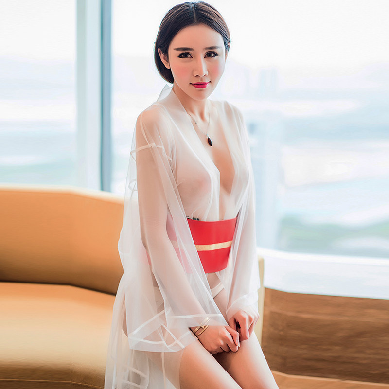 Selebritee sexy pajamas uniform tempting Hanfu kimono suit tulle see-through classic pajamas