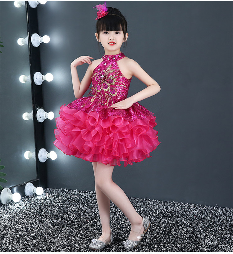 Ngày tết trẻ em pettiskirt trình diễn trang phục sequin cô gái công chúa váy khiêu vũ quần áo nhảy hiện đại váy trang phục mùa hè đầm đẹp cho be gái 7 tuổi