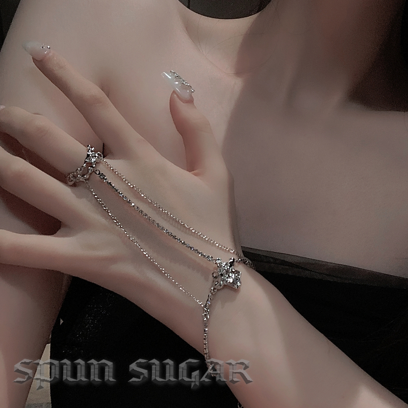 European and American Niche Design Integrated Chain Open Bracelet Ring, High-End Full Diamond Hot Girl Personality Jewelry for Women