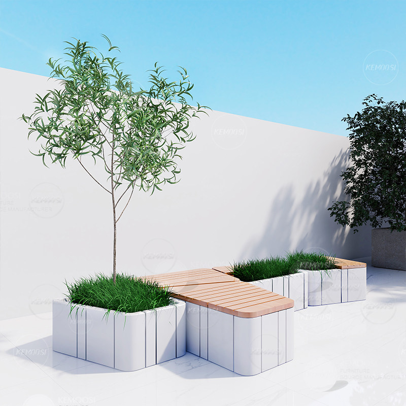 Imitation Wood Grain Flower Pot Mall Chair Combination Glass Fiber Casual Chair Beauty Chen Landscape Flower Pot Stool Creativity Public Chair