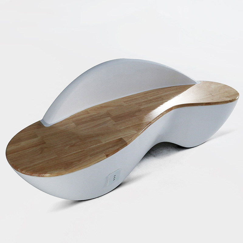 Shopping mall leisure chair glass steel solid wood grain anti-corrosion wood cushion back seat public rest area waiting sofa furniture