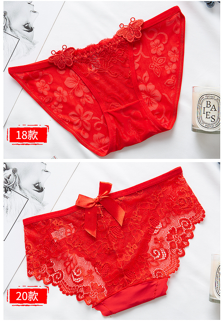Sự ra đời của quần lót nữ màu đỏ cotton 裆 ren trong suốt eo thấp gợi cảm liền mạch siêu mỏng năm quần xì nam