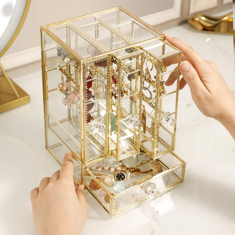 European light luxury jewelry storage box Household jewelry earrings earrings Necklace Jewelry storage rack Multi-layer large capacity