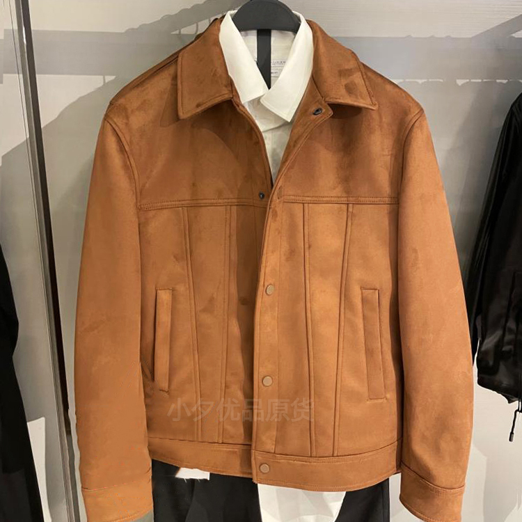 Autumn and Winter Men's Faux Suede Jacket 3548548 702 European and American Men's Simple Slim-Fit Leather Velvet Lapel Jacket