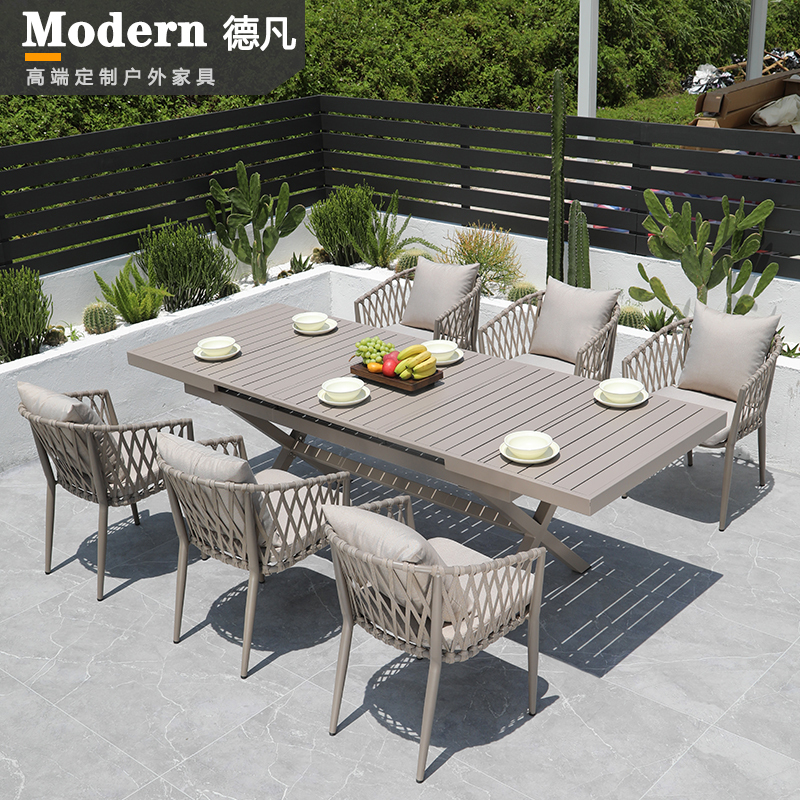Outdoor Table and Chair Set Villa Courtyard Garden Waterproof and Sun-Proof Aluminum Woven Leisure Dining Table and Chair Combination Furniture Outdoor Table and Chair Set Villa Courtyard Garden Waterproof and Sun-Proof Aluminum Woven Leisure Dining Table and Chair Combination Furniture