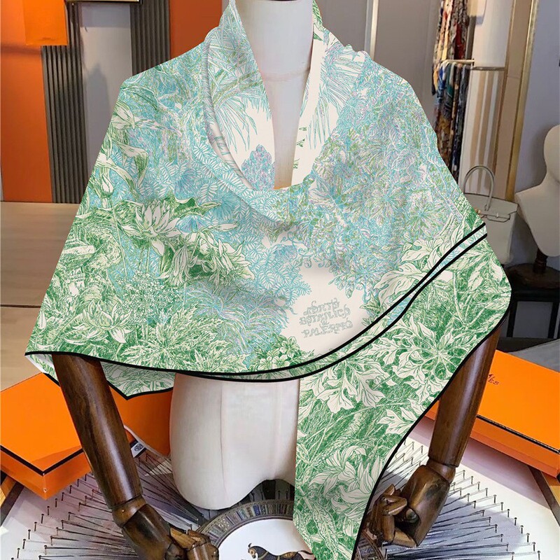 Autumn and Winter New Style Imitation Silk Wool Versatile Scarf with Palm Tree Print for Women, Handmade Rolled Edge Square Scarf, Warm Shawl Autumn and Winter New Style Imitation Silk Wool Versatile Scarf with Palm Tree Print for Women, Handmade Rolled Edge Square Scarf, Warm Shawl