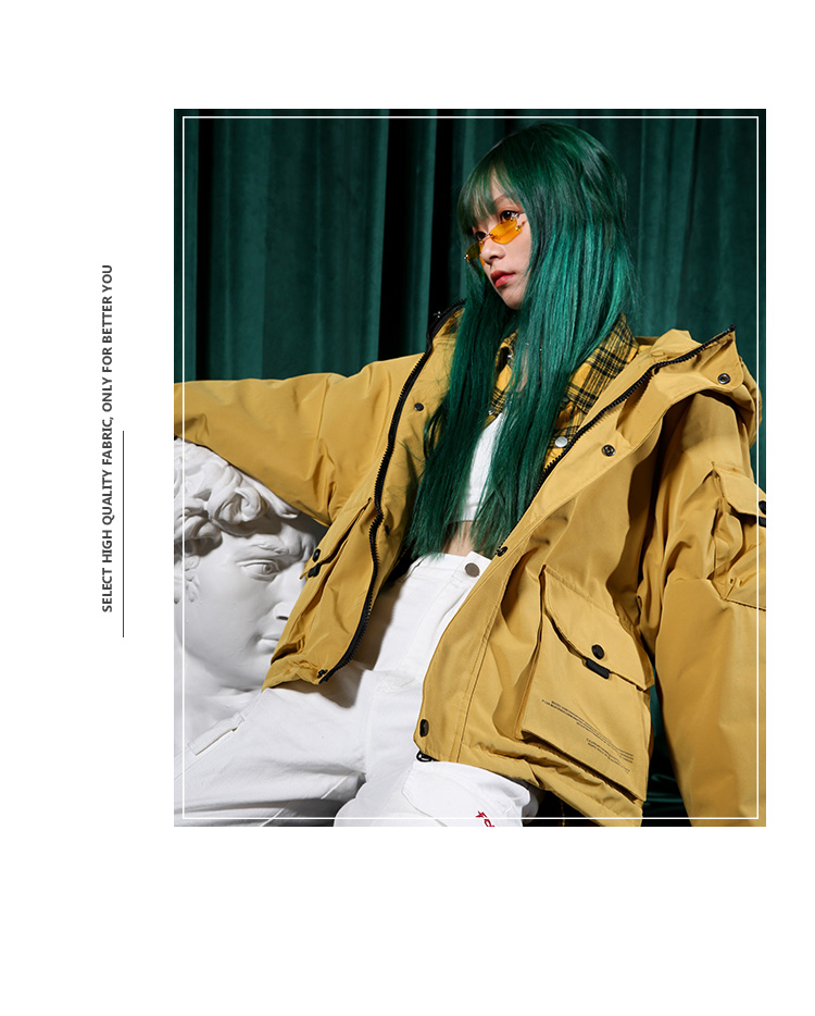 Ẩn mình trong thành phố mùa đông đường phố hip hop macaron nhiều màu áo trùm đầu lỏng cho nam và nữ áo phao dáng dài