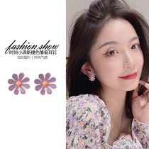 Little daisy earrings purple flowers 2020 New Tide temperament personality earrings Korean earrings Net red earrings