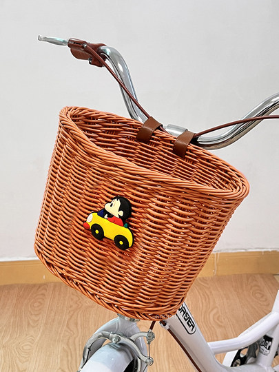 自行车车篮前车筐通用田园风大容量儿童平衡车单车置物编织菜篮子