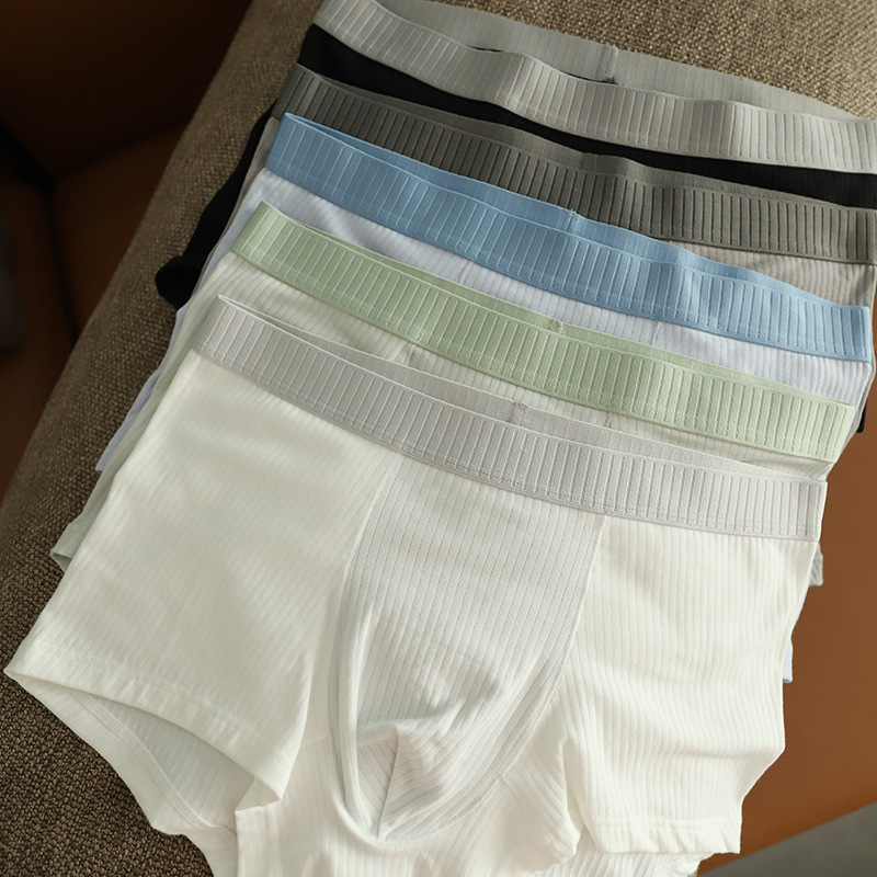 Ns0189 Ribbed Simple Color-Blocking New Men's Underwear Pure Cotton Striped Boxer Briefs Men's Underwear