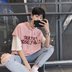 Mùa hè Hàn Quốc phiên bản của xu hướng Harajuku gió bf lỏng năm điểm t-shirt ngắn tay nam xu hướng cá tính thẻ giả hai mảnh trùm đầu cặp vợ chồng. 