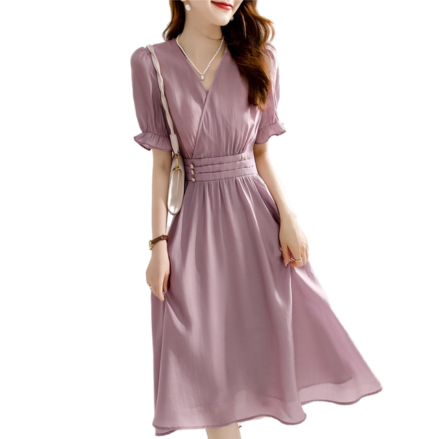 Withdrawal of counters, cutting labels, large-brand surplus orders, original orders, clearance export women's clothing, V-neck temperament, slim lace-sleeved dress