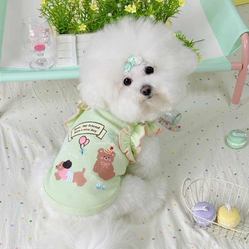 Dog Clothes Summer Thin Style Ruffled Flutter Sleeve Strap Cartoon Vest Teddy Bichon Small Dog Pet Clothing