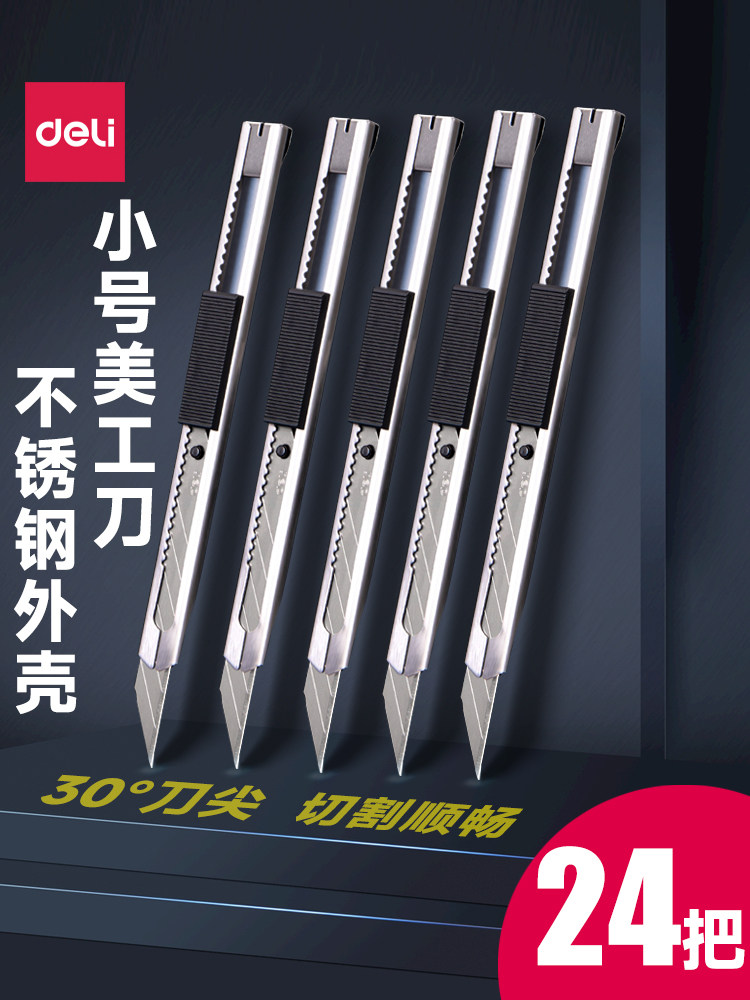 10 Pieces of Deli 30-Degree 30 ° Utility Knife, Stainless Steel, Small Size, Manual Tool, Utility Knife for Wallpaper Cutting, Box Opening, Cutting Blade, Multi-Functional Retractable Knife, Art Knife, Tool Knife, Small Knife, Wallpaper Knife.
