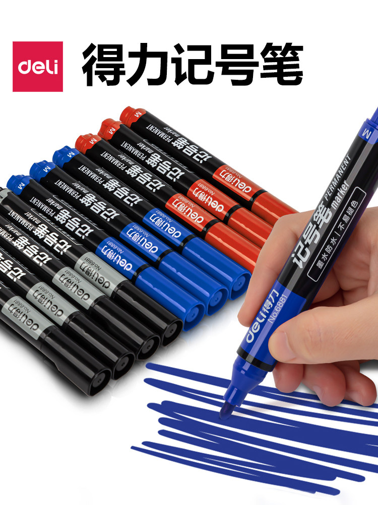 100 Deli Black Oil-Based Markers, Large Capacity, Thick Tip, Waterproof, Non-Fading, Quick-Drying, Wholesale Graffiti and Courier Pens